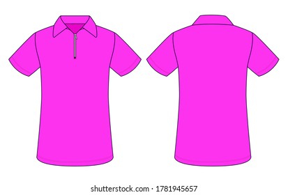 Camiseta Rosa En Blanco Con Vector De Placa Zip Para Las Vistas Template.Front Y Back.
