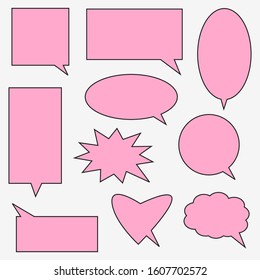 blank pink speech bubbles set with different shape isolated on white background. vector illustration 