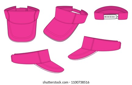Blank Pink  Sun Visor Cap With White Sandwich and Snap Back Strap Template on White Background, Vector File