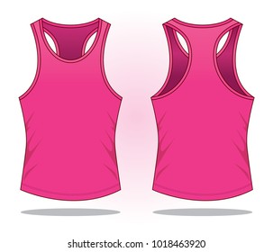 Blank Pink Tank Top Shirt Template On White Background.Front and Back View, Vector File