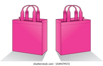 Blank Pink Tote Bag Template Vector on White Background, Perspective View.