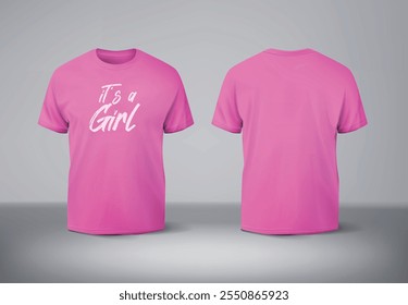 Blank pink t-shirt mockup front and back. It´s a girl. Gender reveal.