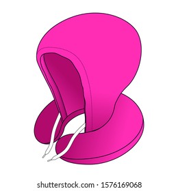 Blank Pink U-Shaped Travel Pillow With Hoodie Vector, Perspective View.