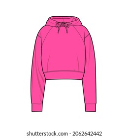 Blank pink Women Sexy Long Sleeve Hooded Cropped Top Hoodie Sweatshirt Drawstring Pullover Jumper Tops Template front view