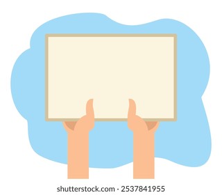 Cartaz branco em mãos ou mãos segurando papel em branco, outdoor, tabuleiro ou banner para várias mensagens, protestos políticos ou sociais, anúncio, conceito de demonstração