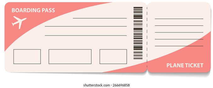 Blank plane ticket for business trip travel or vacation journey isolated vector illustration