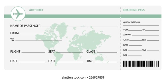 Blank plane ticket for business trip travel or vacation journey isolated vector illustration