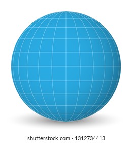 Blank planet Earth blue globe with grid of meridians and parallels, or latitude and longitude. 3D vector illustration.