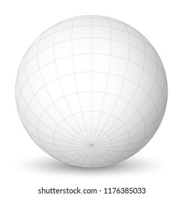 Blank planet Earth white globe with grid of meridians and parallels, or latitude and longitude. 3D vector illustration.