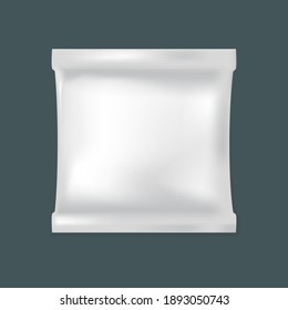 Blank plastic bag mockup for food. White blank foil package for food, vector template.