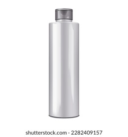 Blank plastic bottle with flip top screw cap realistic vector mockup. Cosmetic product mock-up