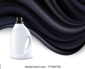 Blank plastic bottle for laundry detergent with black cloth. Vector realistic image.