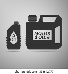Blank plastic canister for motor oil icon on grey background. Vector Illustration