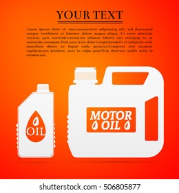 Blank plastic canister for motor oil flat icon on orange background. Vector Illustration