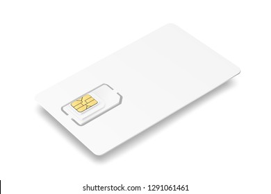 Blank plastic card with sim chip mockup. Vector illustration isolated on white background. Ready fro your design. EPS10.