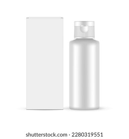 Blank Plastic Cosmetic Bottle With Flip-Top Cap, Packing Box Mockup, Isolated on White Background. Vector Illustration