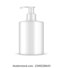 Blank Plastic Cosmetic Bottle with Pump on White Background. Vector