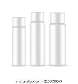 Blank Plastic Cosmetic Bottles for Shampoo or Lotion, Isolated on White Background. Vector Illustration