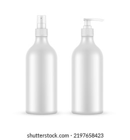 Blank Plastic Cosmetic Bottles With Spray and Pump, Isolated on White Background. Vector Illustration