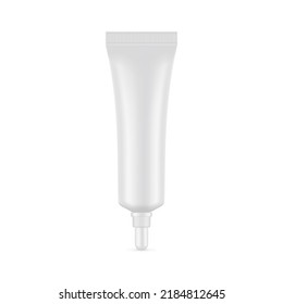 Blank Plastic Cosmetic Tube Mockup With Long Tip Cap. Vector Illustration