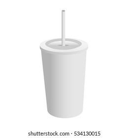 Blank plastic cup with straw mockup isolated on white background Vector illustration.