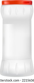 Blank plastic detergent container. Cleaning powder bottle isolated on white background