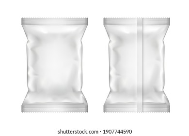 Blank Plastic Foil Bag Food Packaging Mockup Isolated On White Background. EPS10 Vector
