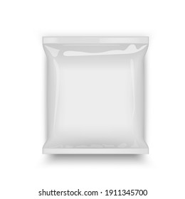 Blank Plastic Foil Bag Food Packaging Mockup Isolated On White Background. EPS10 Vector