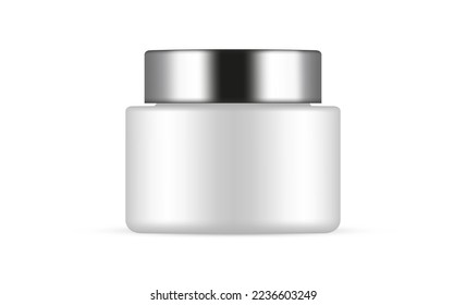 Blank Plastic Jar Mockup With Metal Cap, Front View, Isolated on White Background. Vector Illustration