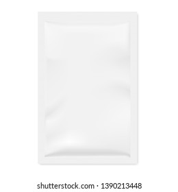 Blank plastic package for face mask. Vector template isolated on white background with shadow. Realistic mock up for your design. 