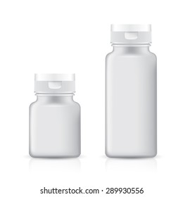Blank Plastic Packaging Bottle with Cap for Pills Isolated on White Background