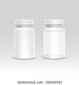 Blank Plastic Packaging Bottle with Cap for Pills Vector Isolated on Background