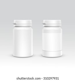 Blank Plastic Packaging Bottle with Cap for Pills Vector Isolated on Background