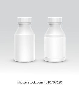 Blank Plastic Packaging Bottle with Cap for Pills Vector Isolated on Background