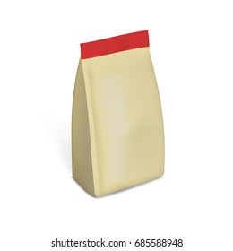 Blank Plastic Or Paper Packaging With Ziplock. Sachet For Bread, Coffee, Candys, Cookies Or Gifts. EPS10 Vector