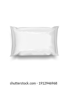 Blank Plastic Pillow Bag Food Packaging Mockup Isolated On White Background. EPS10 Vector