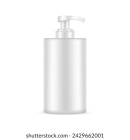 Blank Plastic Pump Bottle Mockup For Soap Or Shampoo, Isolated On White Background. Vector Illustration