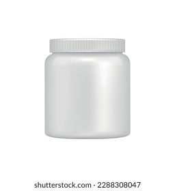 Blank plastic sport nutrition jar realistic vector illustration