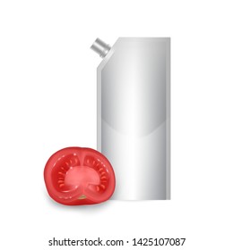 Blank plastic spouted pouch template for puree, ketchup or sauces, Packaging of white color. Vector EPS 10 illustration.