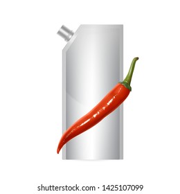 Blank plastic spouted pouch template for puree, ketchup or sauces, Packaging of white color. Vector EPS 10 illustration.