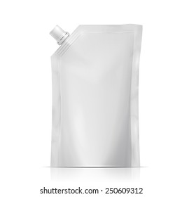 Blank Plastic Spouted Pouch Template For Puree, Beverage, Cosmetics.  Packaging Collection. Vector Illustration.