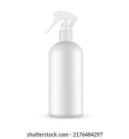 Blank Plastic Spray Bottle Mockup, Front View, Isolated On White Background. Vector Illustration