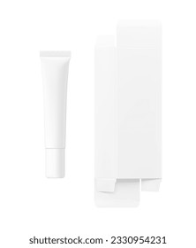 Blank plastic tube with box mockup. Front view. Vector illustration isolated on white background. Can be use for your design, advertising, promo and etc. EPS10. 