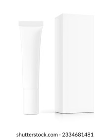 Blank plastic tube with box mockup. Vector illustration isolated on white background. Can be use for your design, advertising, promo and etc. EPS10. 