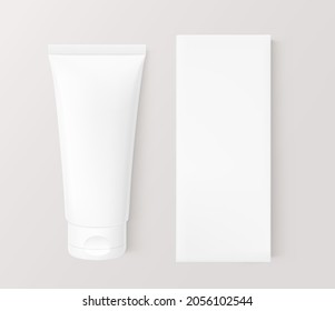Blank plastic tube with cardboard box mockup. Front view. Vector illustration. Can be use for your design, advertising, promo and etc. EPS10.	