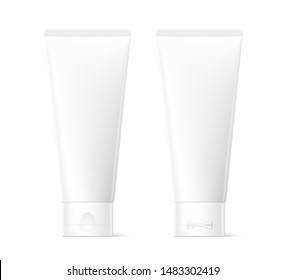Blank plastic tube for cosmetics.  Front and back view. Vector illustration isolated on white background. Can be use for your design, advertising, promo and etc. EPS10. 