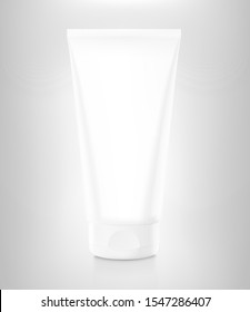 Blank plastic tube for cosmetics. Front view. Vector illustration on grey background. Can be use for your design, advertising, promo and etc. EPS10.	