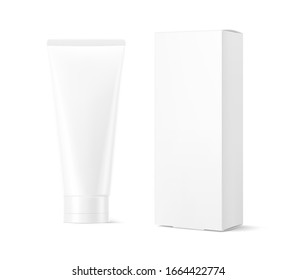 Blank plastic tube for cosmetics. Front view. Vector illustration isolated on white background. Can be use for your design, advertising, promo and etc. EPS10.