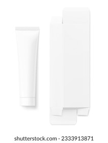 Blank plastic tube with flat box mockup. Vector illustration isolated on white background. Can be use for your design, advertising, promo and etc. EPS10. 