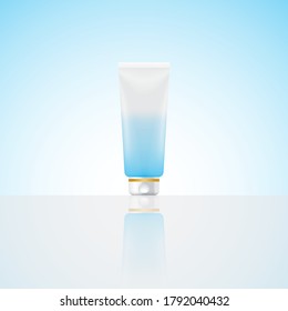 Blank plastic tube mock up for cosmetics with cap. Front view., Vector illustration.